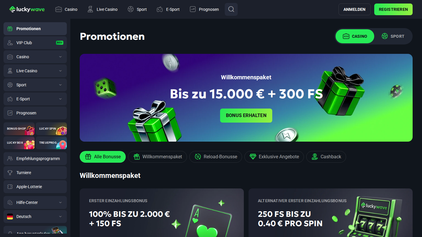 Willkommensbonus und Aktionen