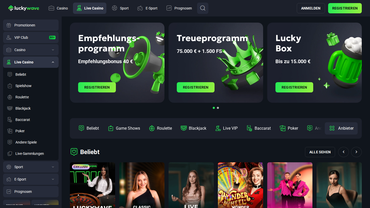 Live-Dealer-Spiele und Tischvarianten